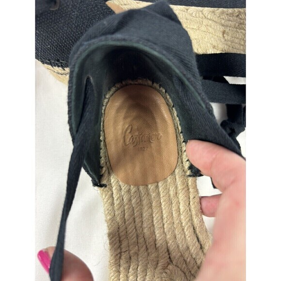 Castener Espadrilles Black Animal Leopard Print 39 Ankle Tie - Picture 4 of 6